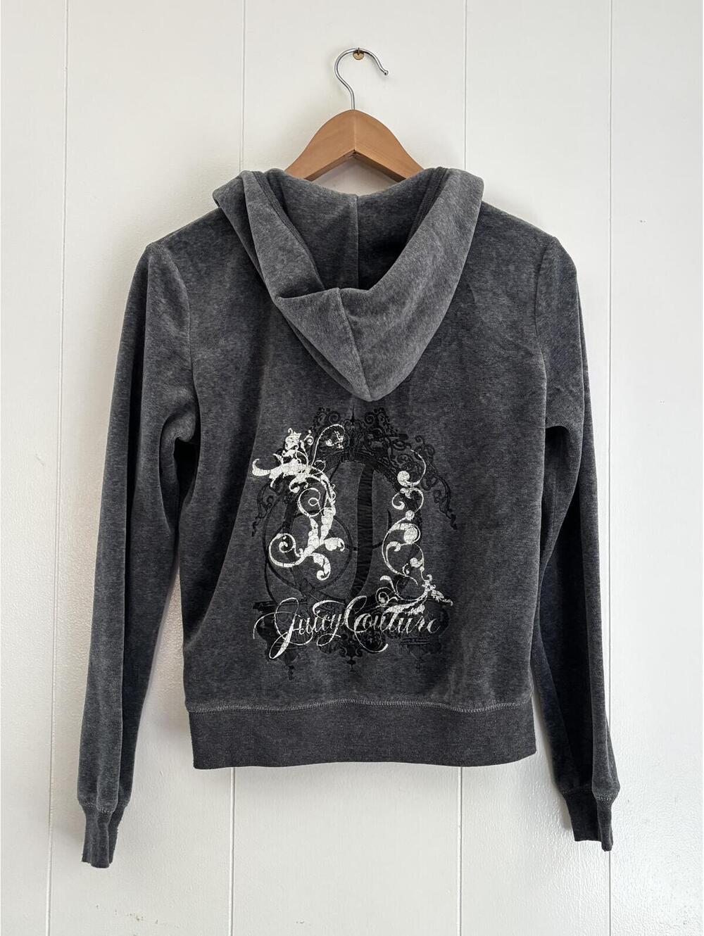 Vintage Juicy Couture Velour Zip Hoodie Gray Logo Y2K Women’s Size Medium
